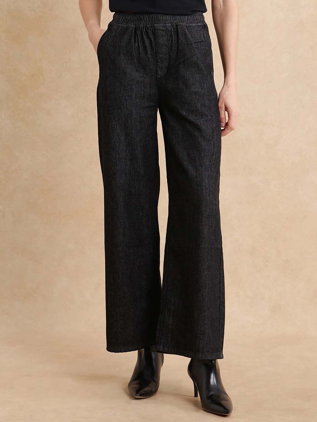 

RAREISM Women Comfort Straight Fit Stretchable Jeans, Black