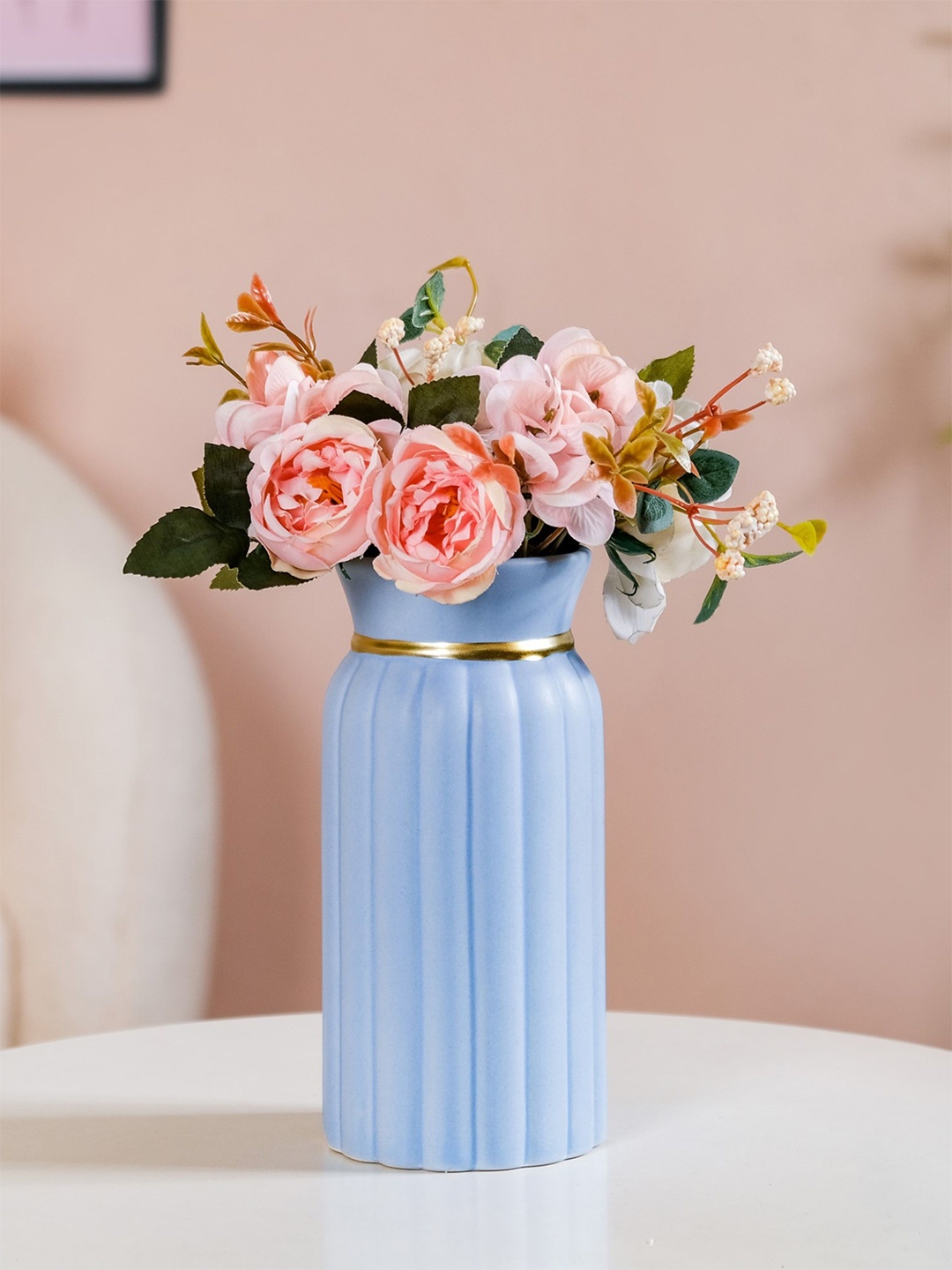 

Nestasia Blue Ribbed Textured Ceramic Vase