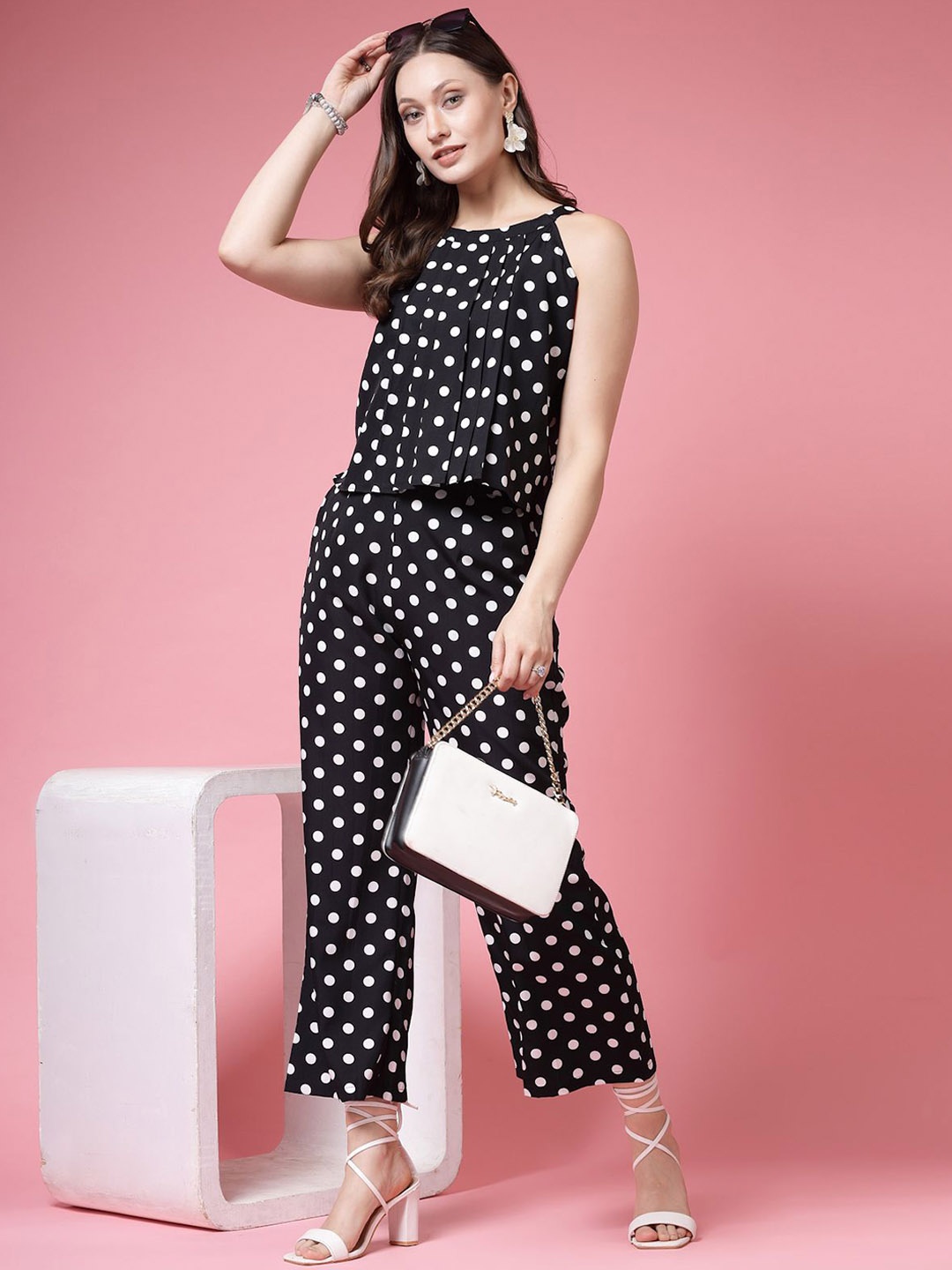 

Being Naughty Women Casual Polka Dot Print Top and Palazzo Coord Set, Black