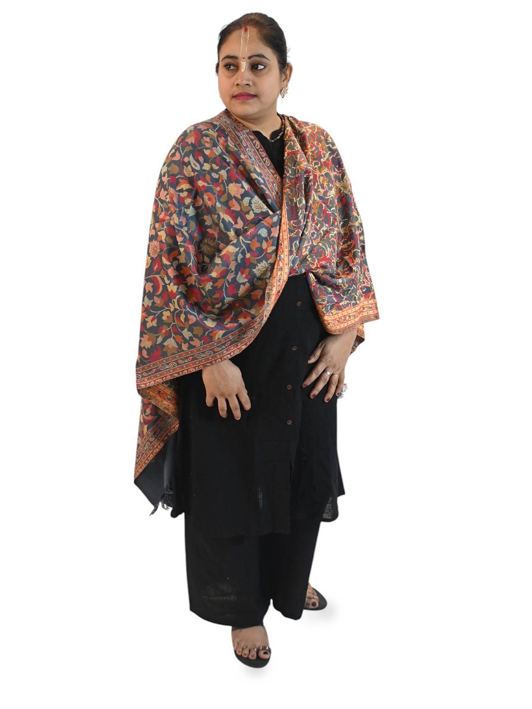 

Vrinde Women Floral Woven Design Shawl, Grey