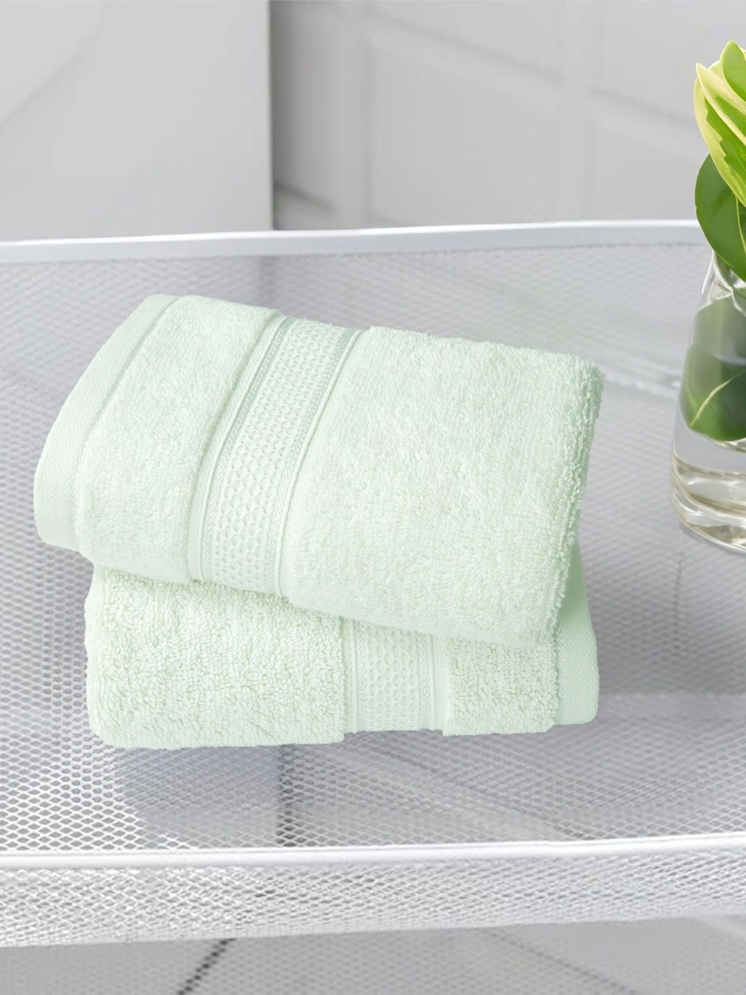 

MYTRIDENT 2-Pcs Green 600 GSM Pure Cotton Hand Towels