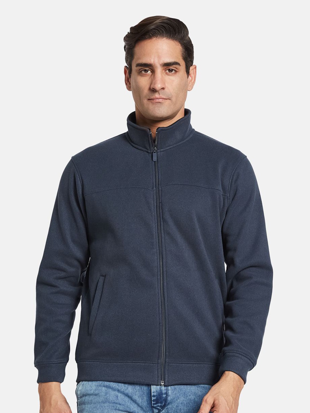 

Octave Men Solid Mandarin Collar Sweatshirt, Navy blue