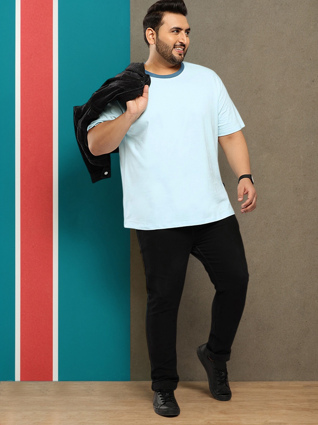 

Sztori Men Drop-Shoulder Sleeves Pure Cotton T-shirt, Blue
