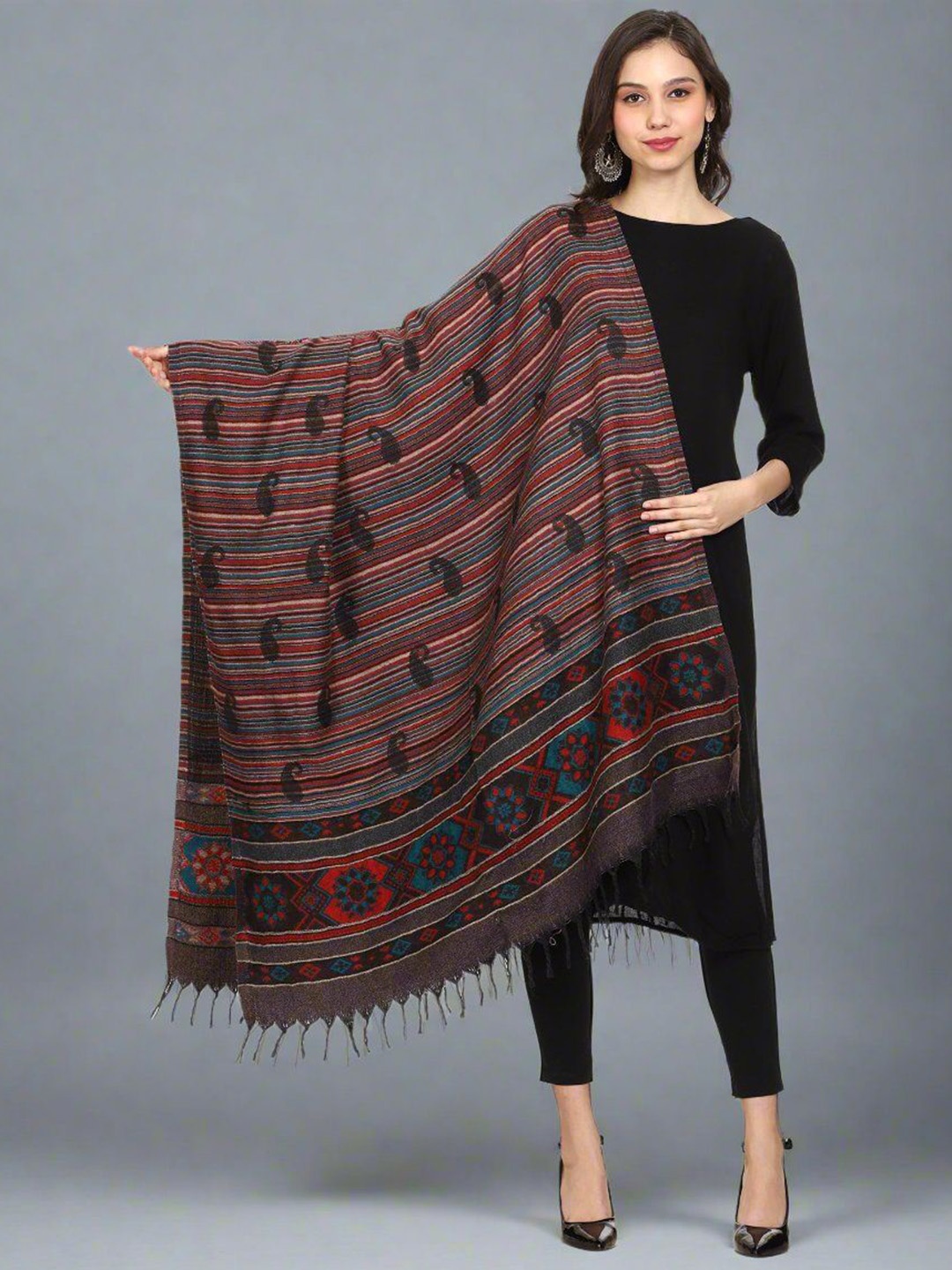 

SWI Stylish Women Paisley Woven Design Shawl, Brown
