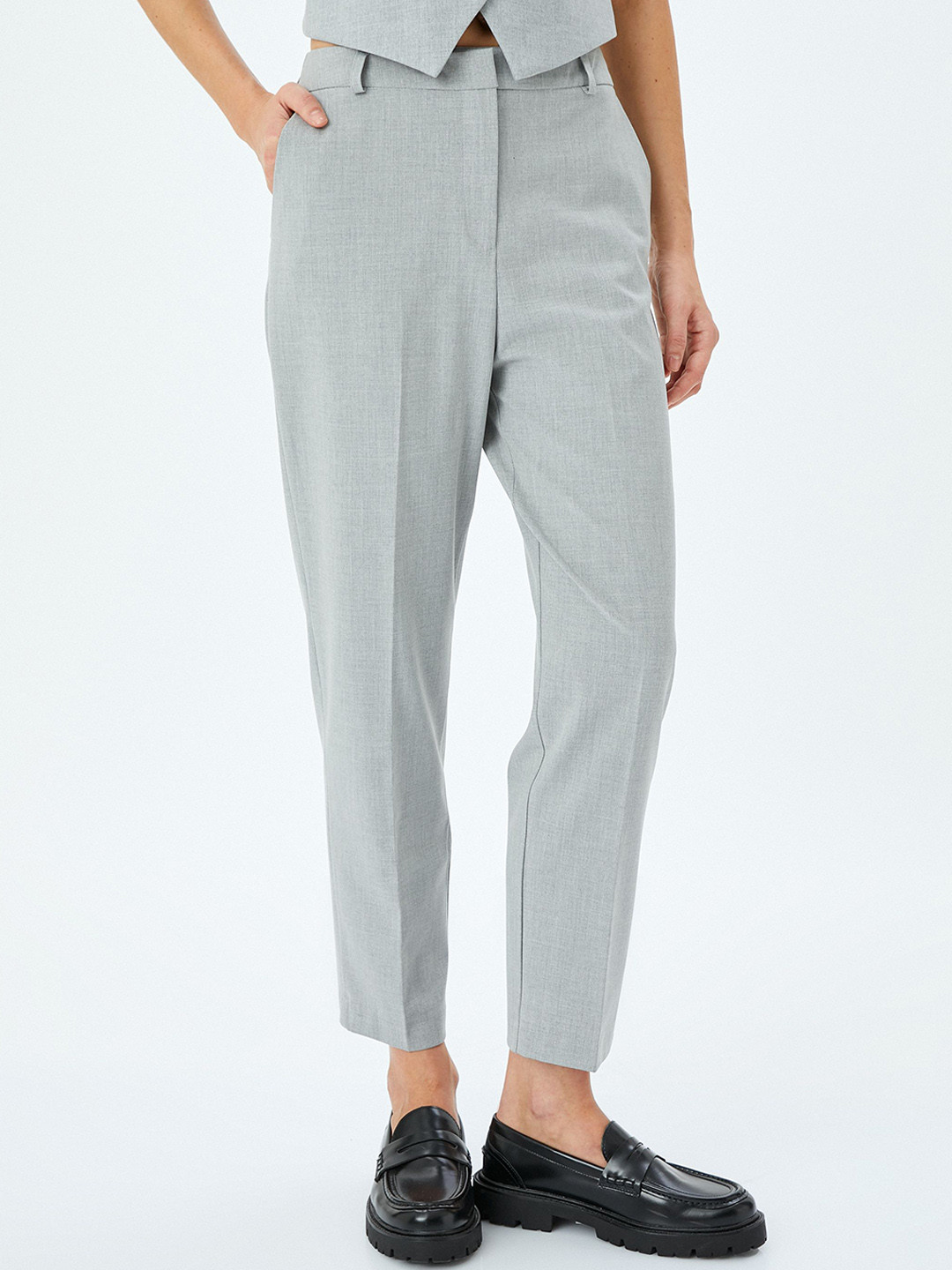 

Koton Women Regular Fit Mid-Rise Trousers, Grey