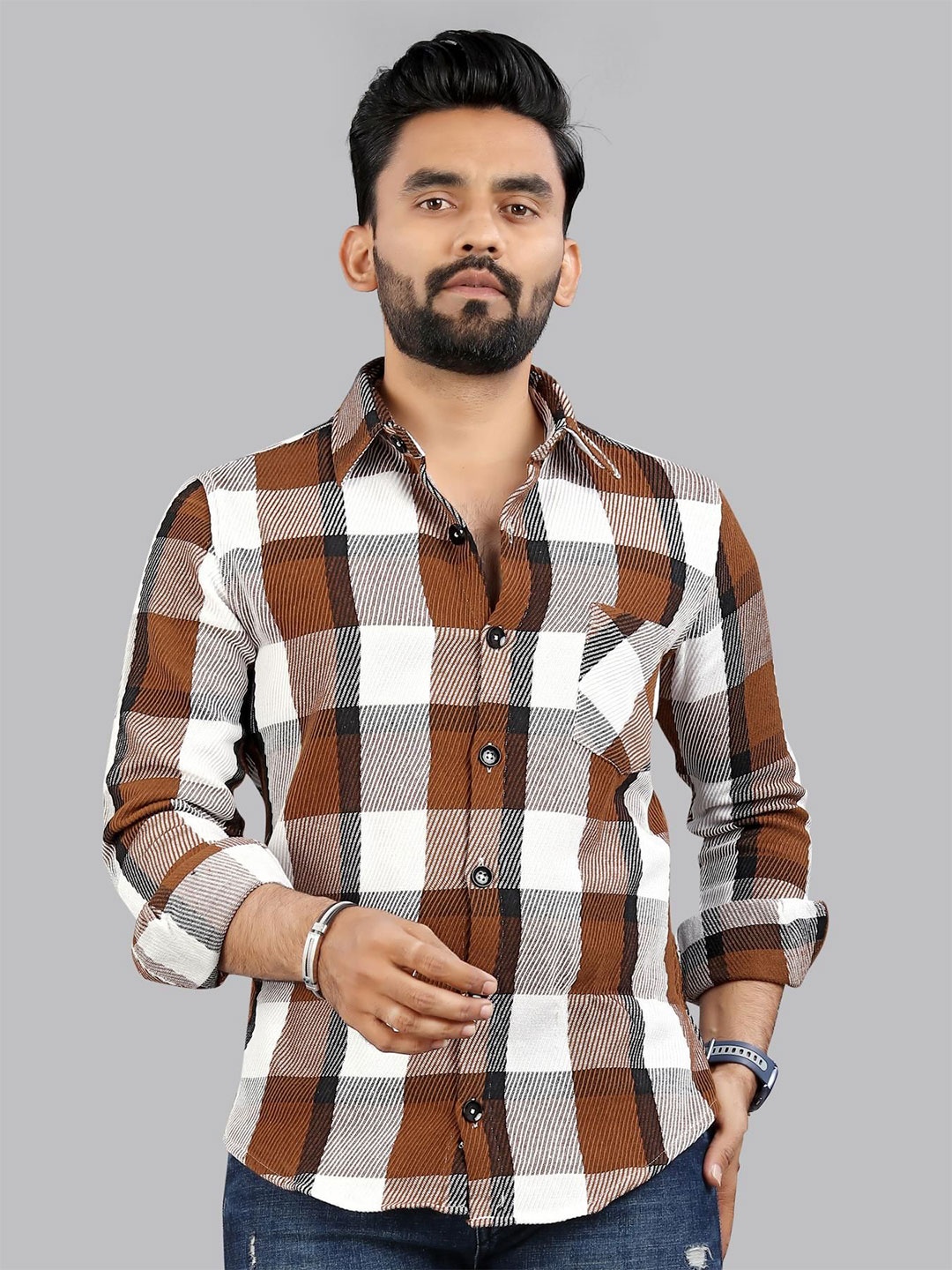 

ADWYN PETER Men Classic Opaque Checked Casual Shirt, Orange