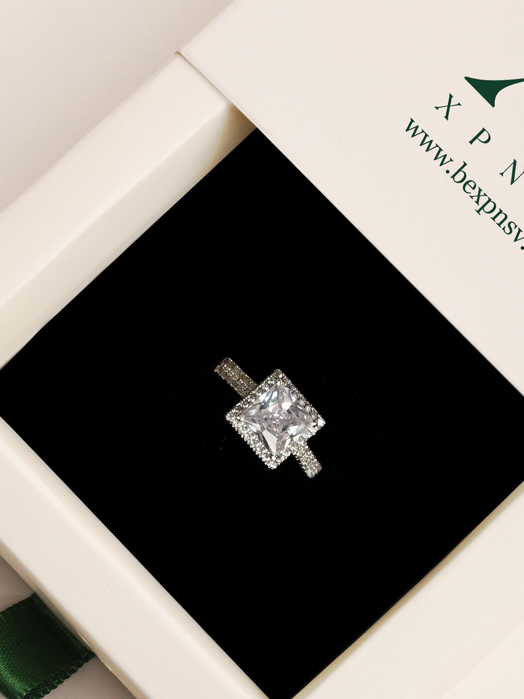 

XPNSV Silver-Plated CZ Stone-Studded Adjustable Finger Ring