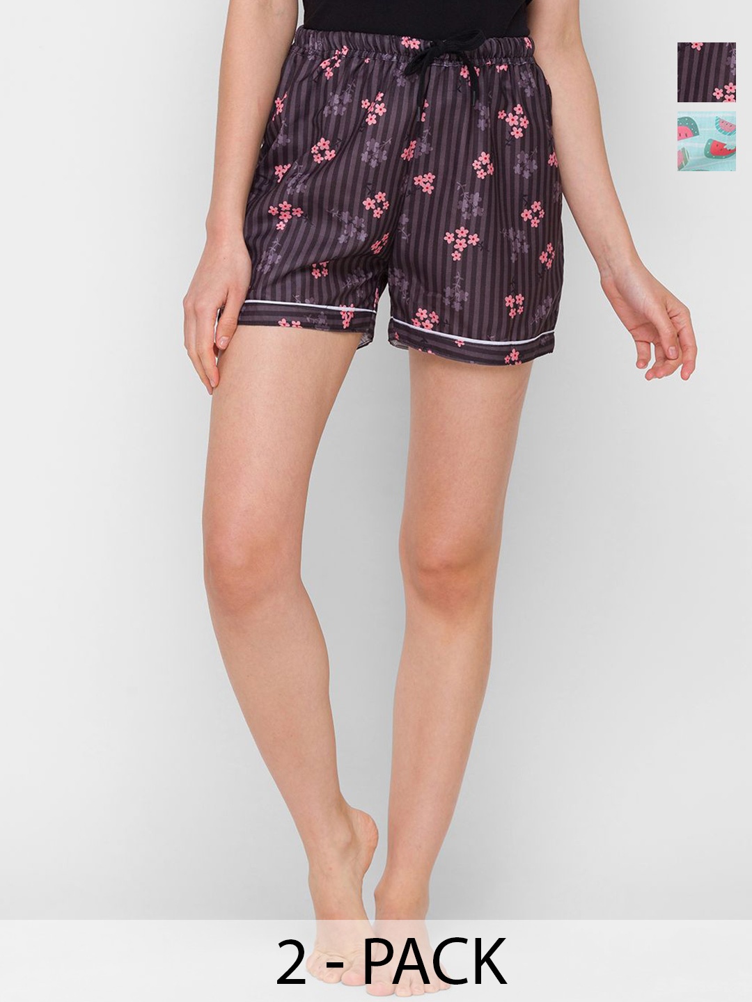 

FashionRack Women Pack Of 2 Printed Lounge Shorts, Blue