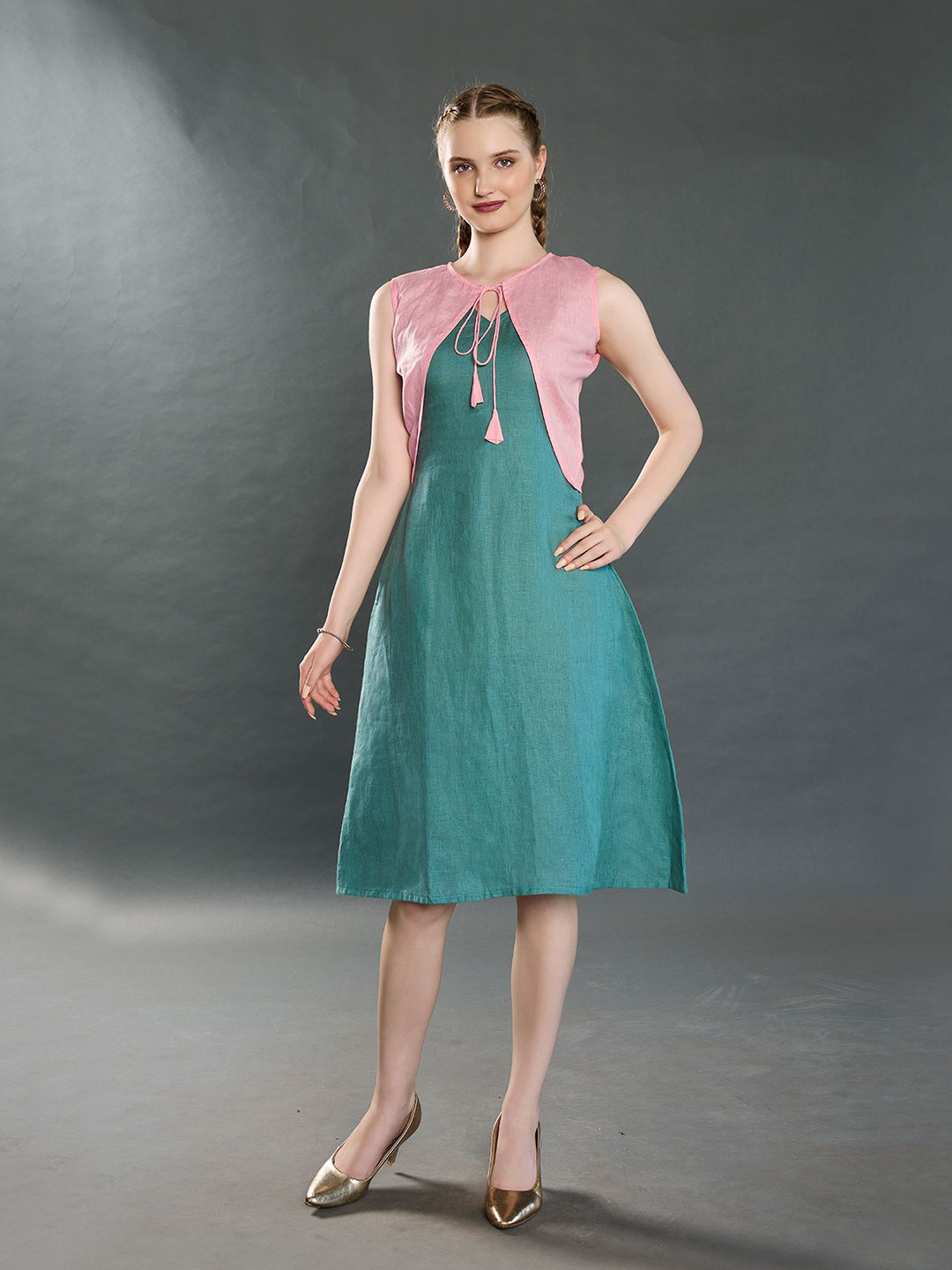 

ZILAIRE Linen Fit & Flare Dress, Green