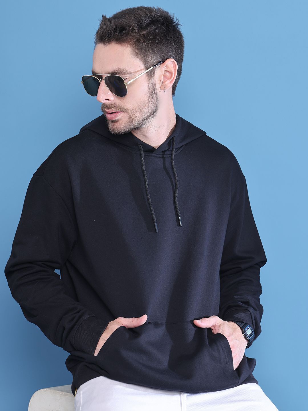 

DOOR74 Men Hooded Pullover Sweatshirt, Black