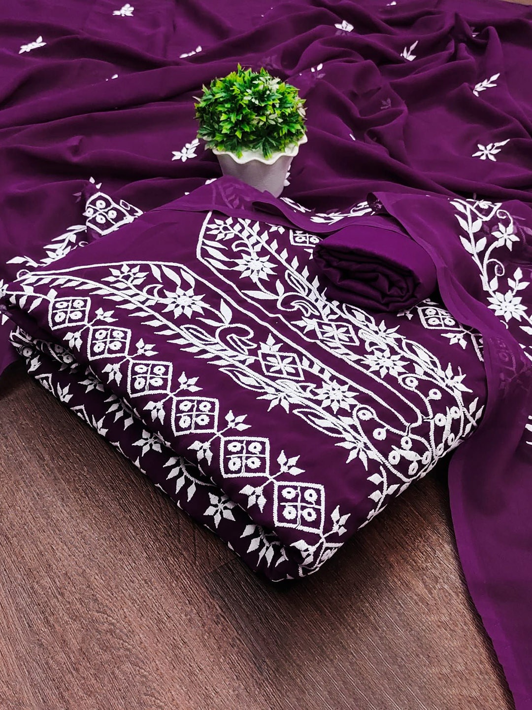 

mimi design Silk Georgette Unstitched Dress Material, Purple