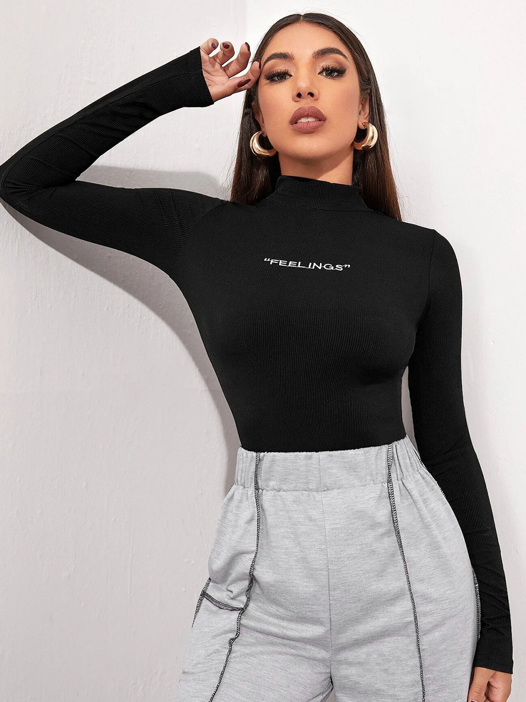 

Stylecast X Slyck High Neck Fitted Top, Black