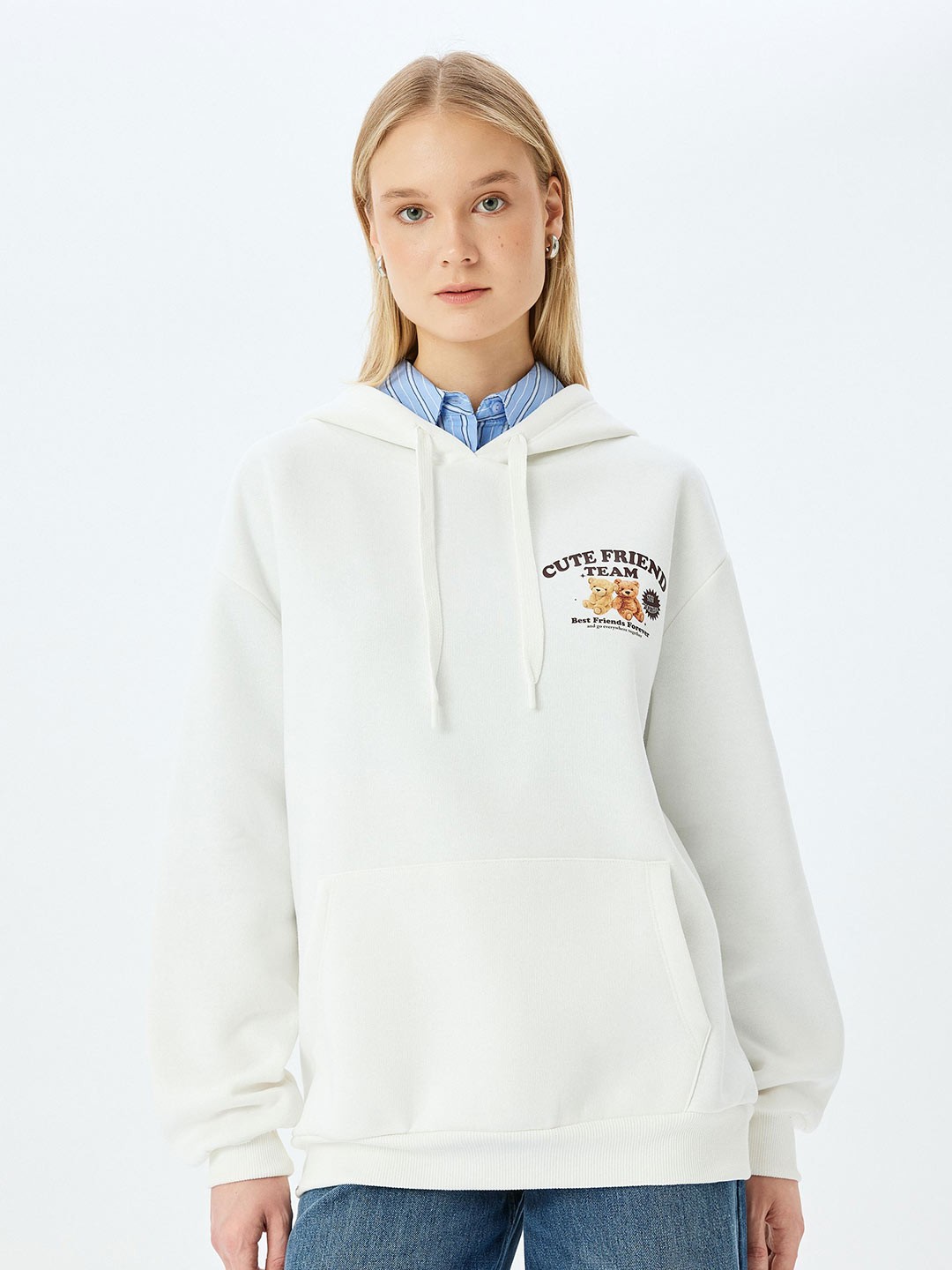 

Koton Women Printed Hooded Pullover Sweatshirt, Beige