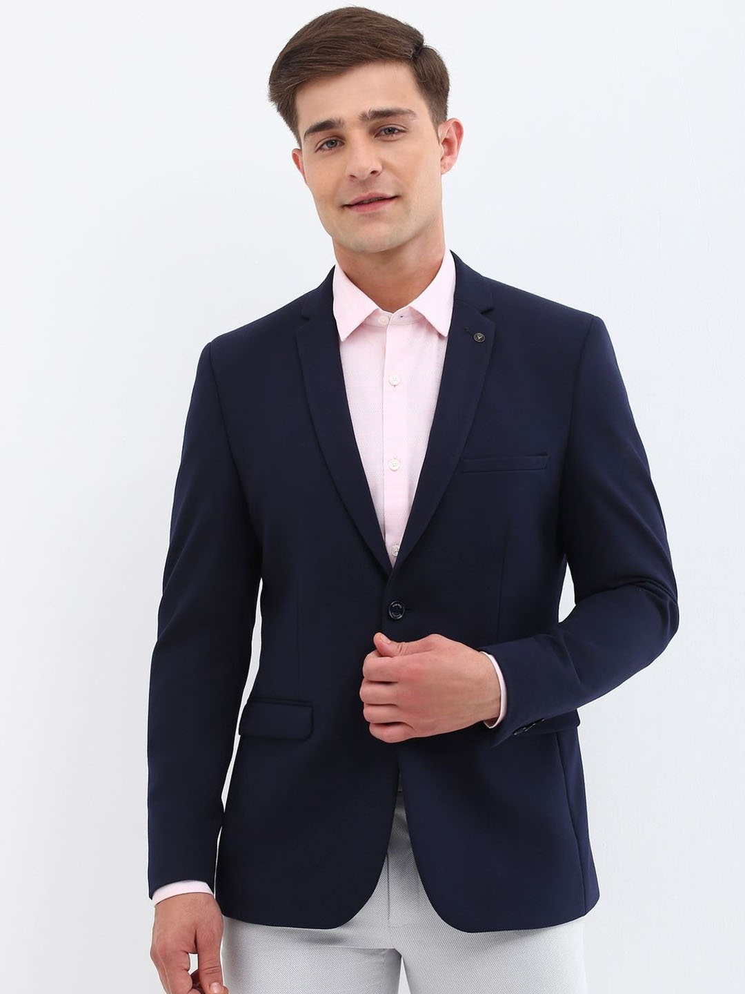 

Allen Solly Slim-Fit Single-Breasted Formal Blazer, Navy blue