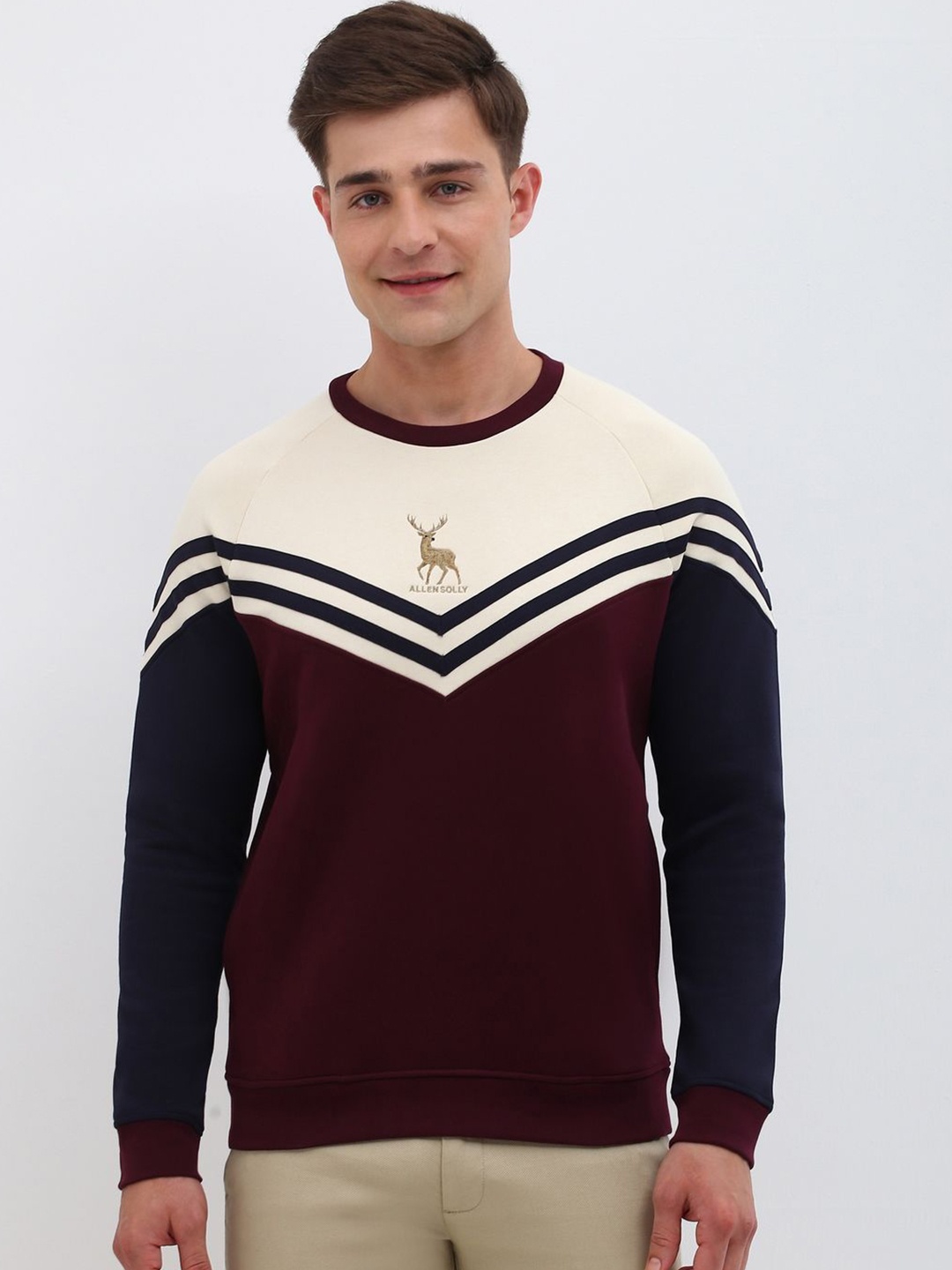 

Allen Solly Men Colourblocked Sweatshirt, Maroon