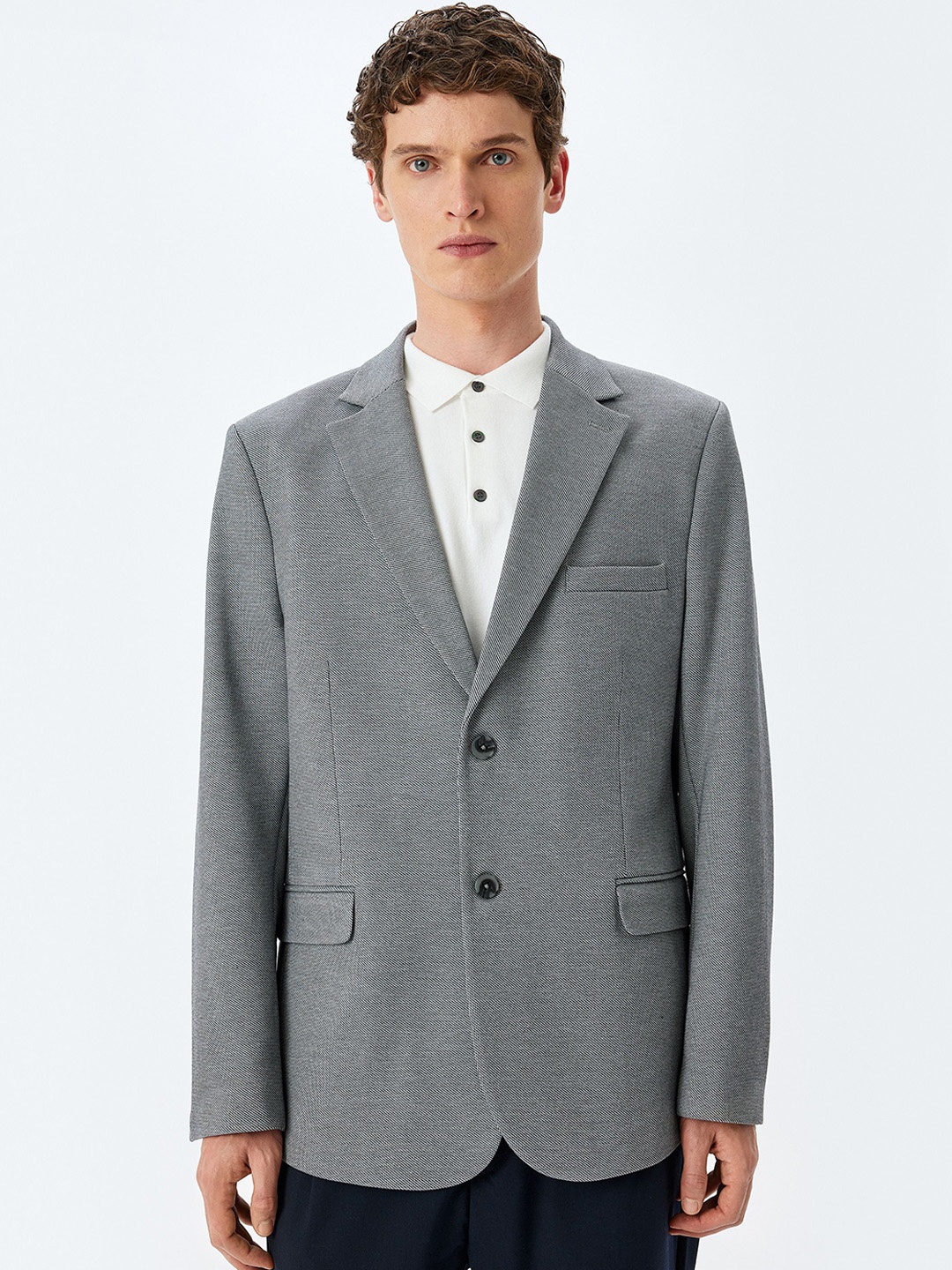 

Koton Notched Lapel Collar Single Breasted Blazer, Grey