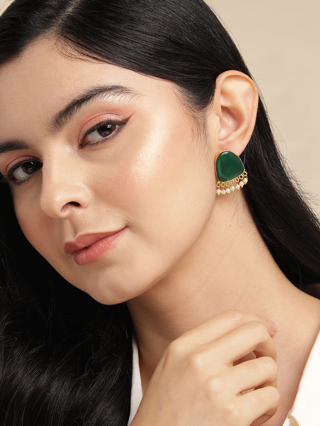 

Anouk Gold-Plated Beaded Contemporary Stud Earrings, Green