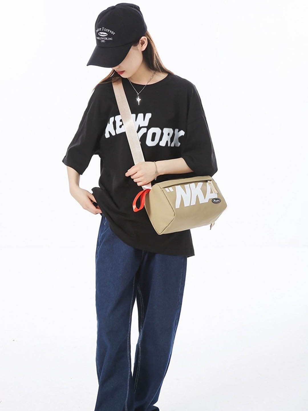 

StyleCast Beige & White Typography Printed Casual Stylish Crossbody Bag
