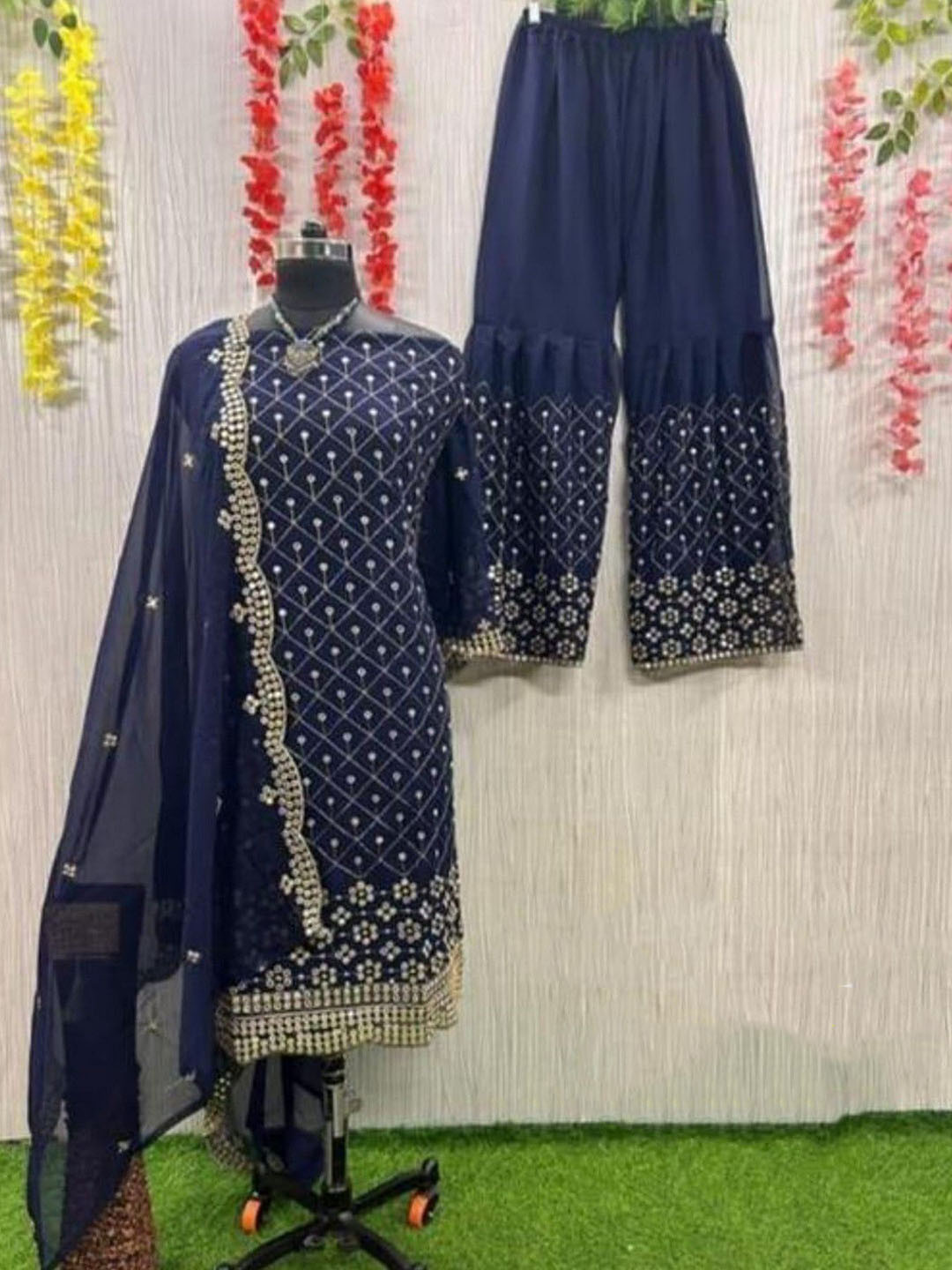 

ZEEPKART Silk Georgette Unstitched Dress Material, Blue
