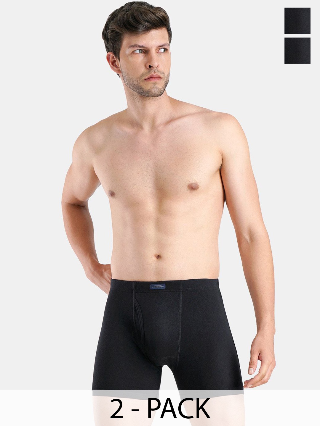 

French Connection Pack Of 2 Mid-Rise Long Trunks OXFORDJET BLACKS, Black