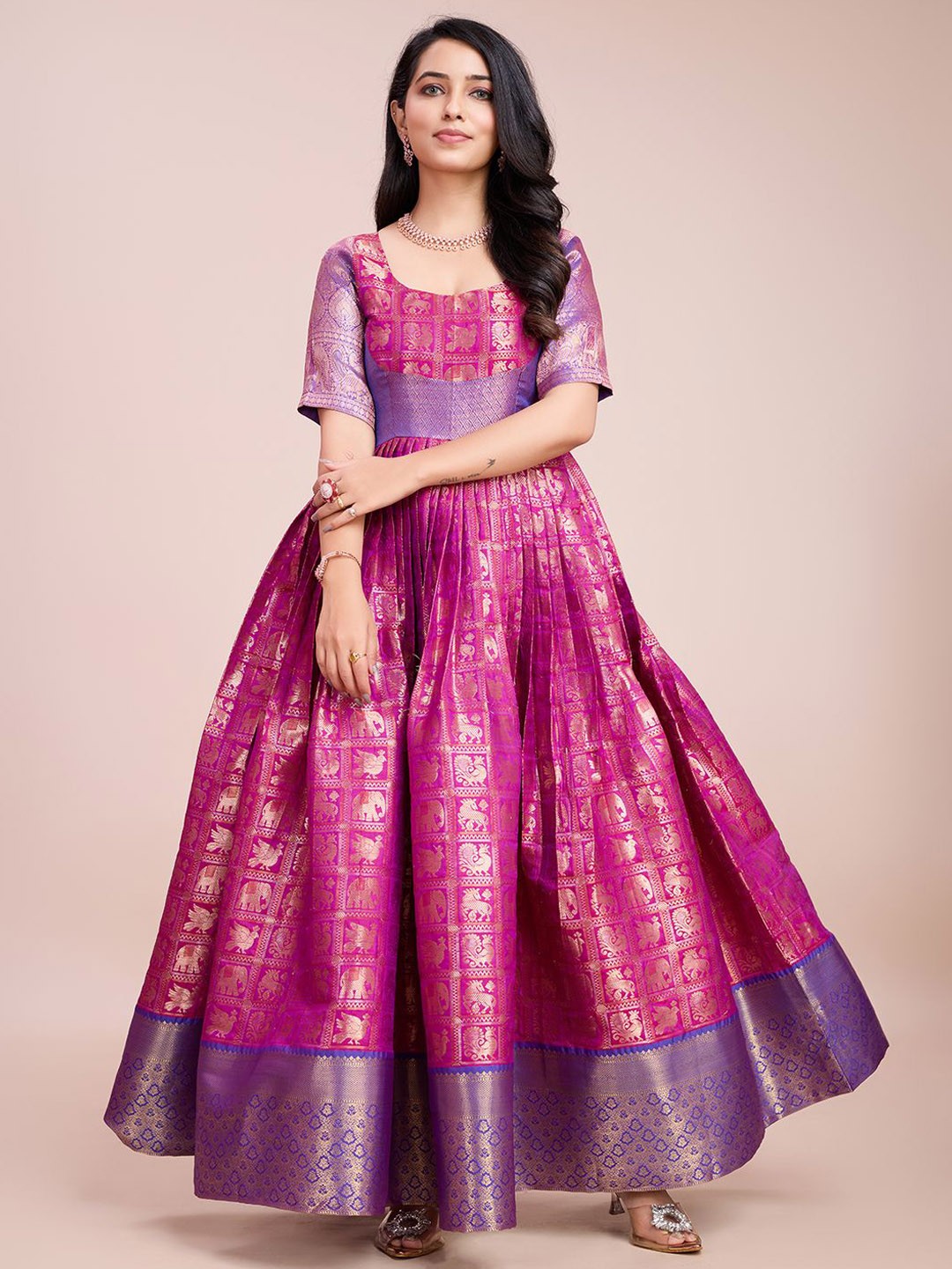

Tasarika Ethnic Motifs Jacquard Maxi Ethnic Dresses, Purple