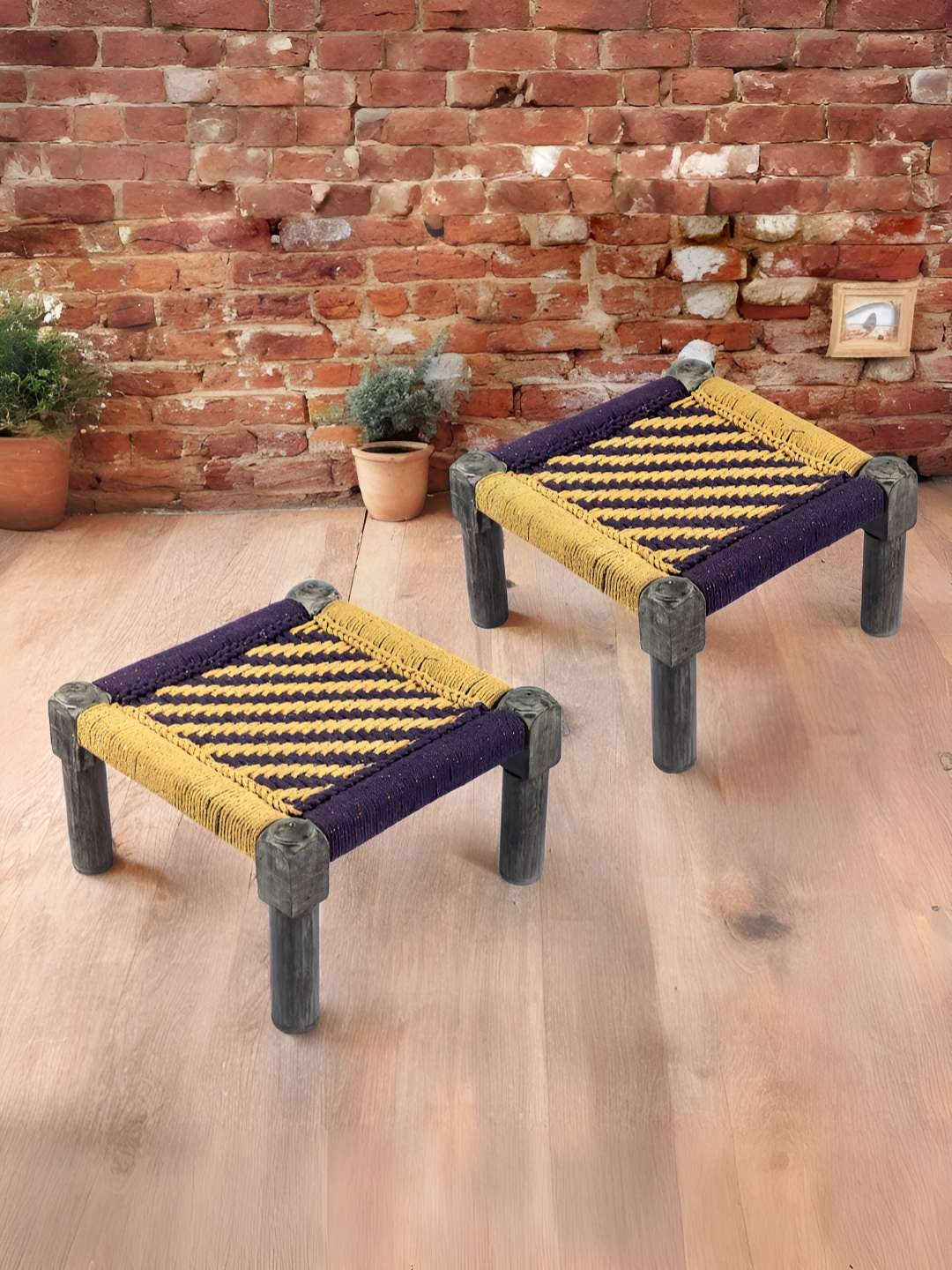 

Ikiriya Set of 2 Wood Vintage Square Foot Stools, Yellow