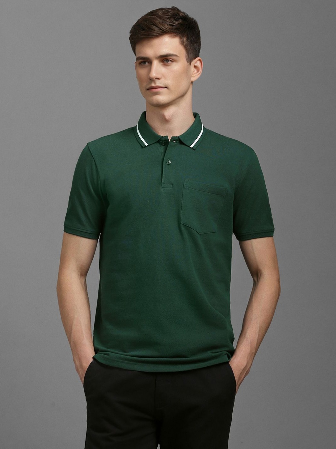 

Louis Philippe Sport Men Polo Collar Pockets Slim Fit T-shirt, Green