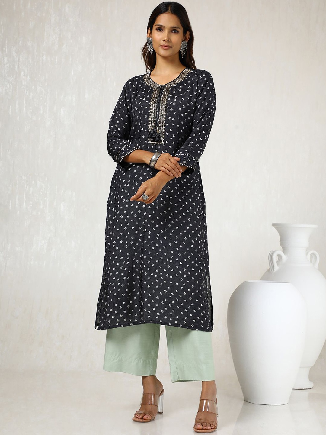 

Soch Women Bandhani Printed Kurta, Black