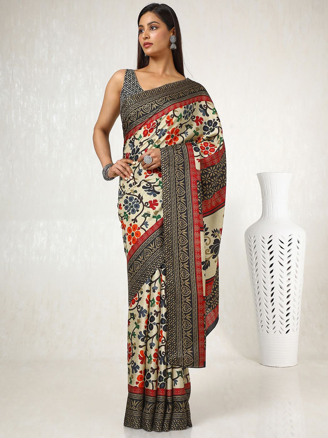 

Soch Floral Printed Festive Saree, Beige