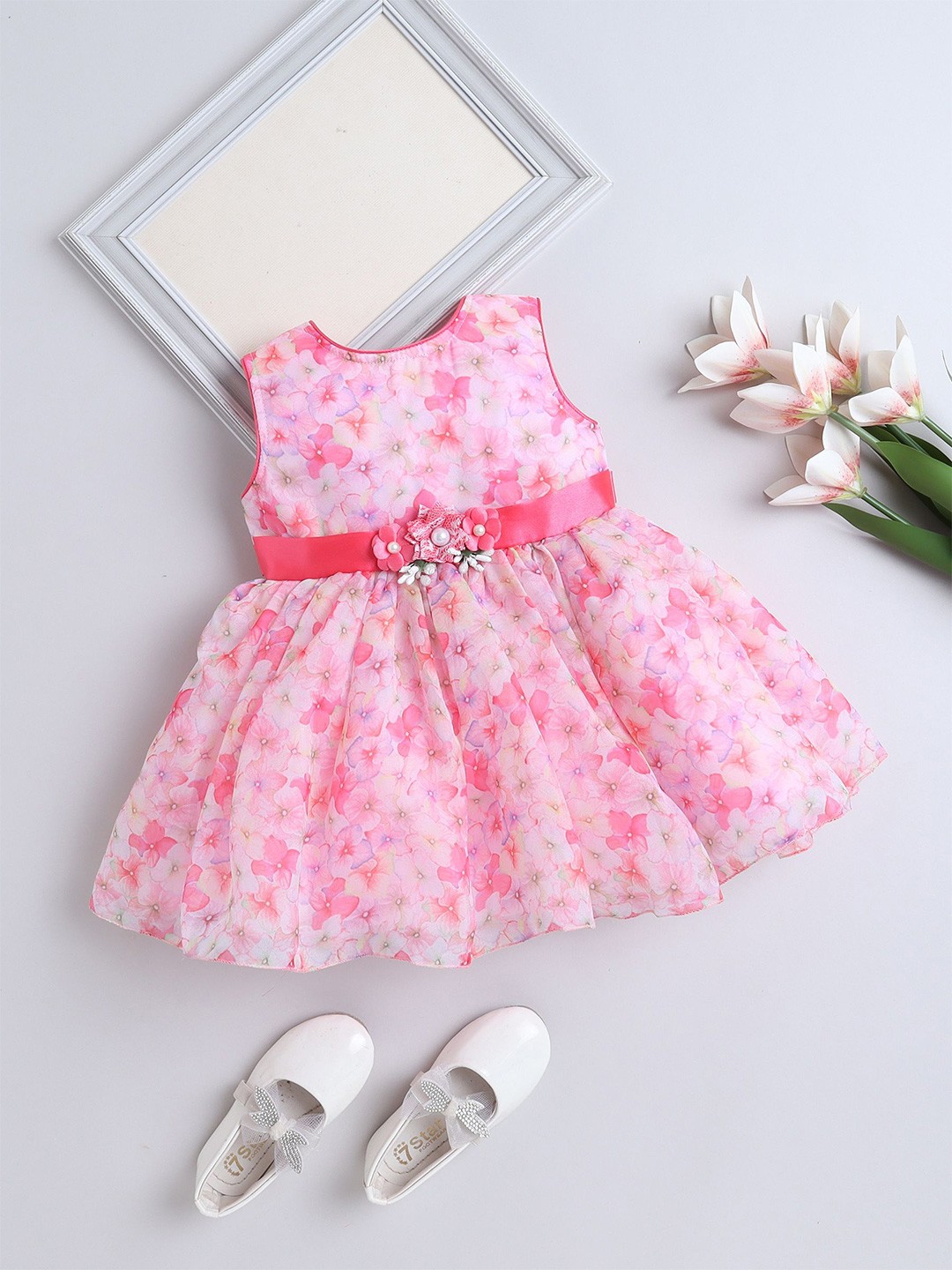 

The Magic Wand Girls Floral Printed Fit & Flare Dress, Pink