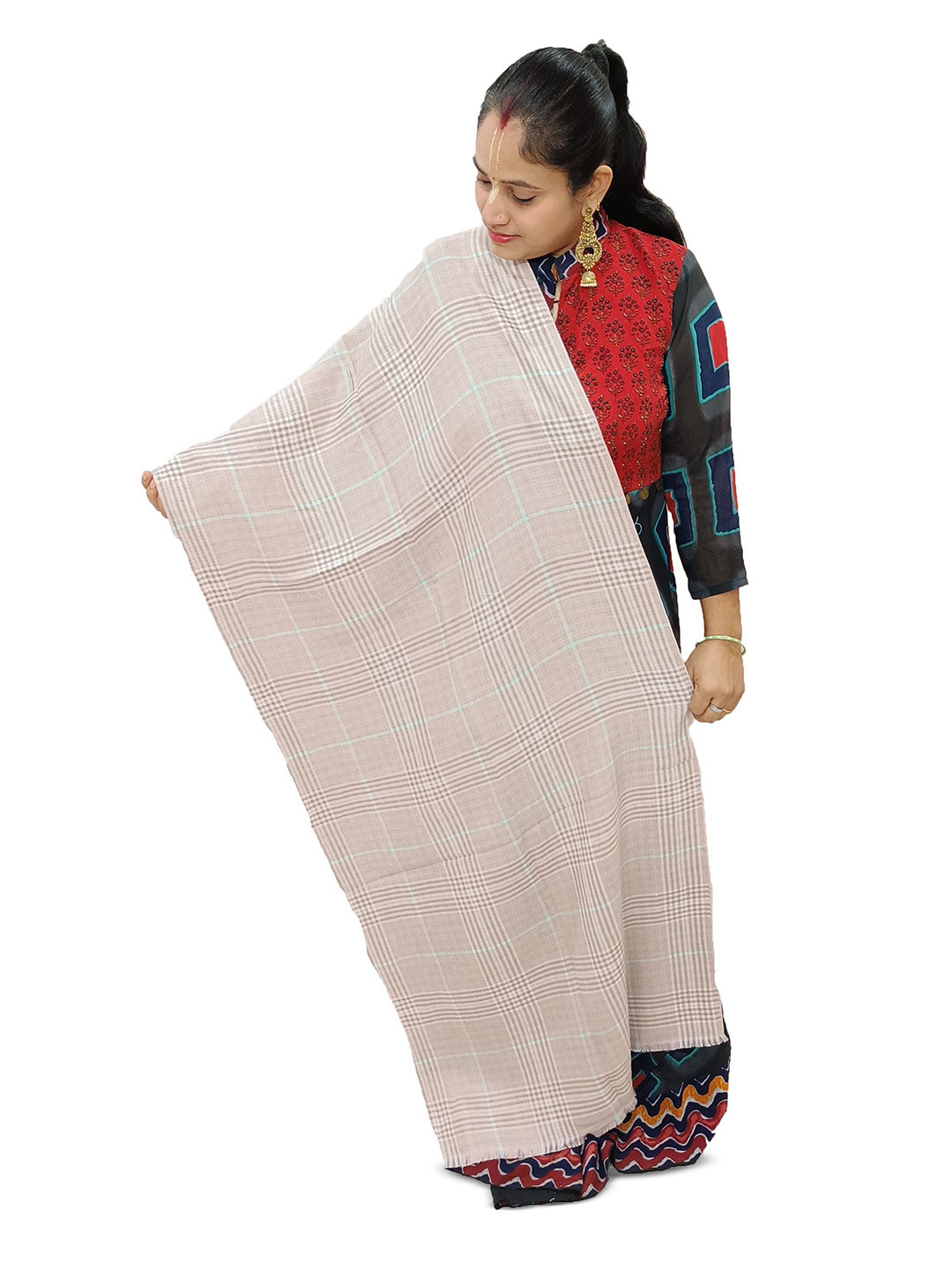 

Vrinde Women Checked Woven Design Shawl, Pink