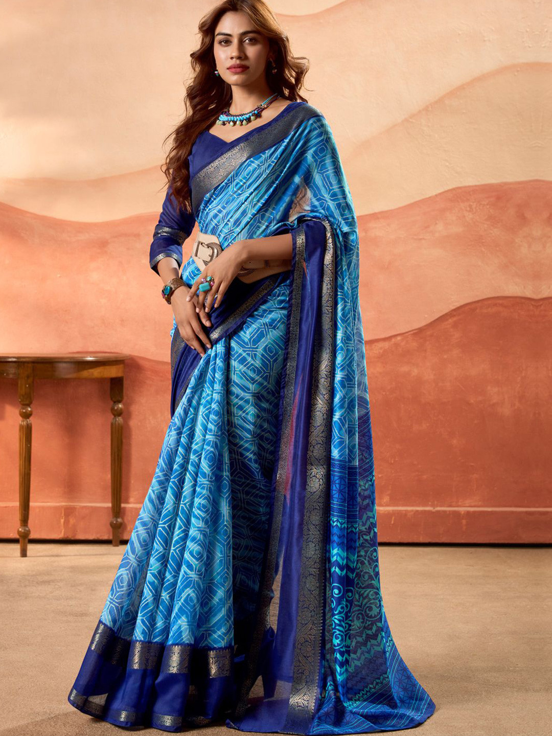 

CHUDIYA Zari Pure Cotton Saree, Blue