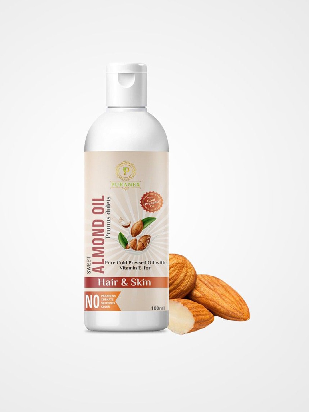 

Puranex 100% Pure & Natural Almond Oil For Hair & Skin - 100 ml, Transparent