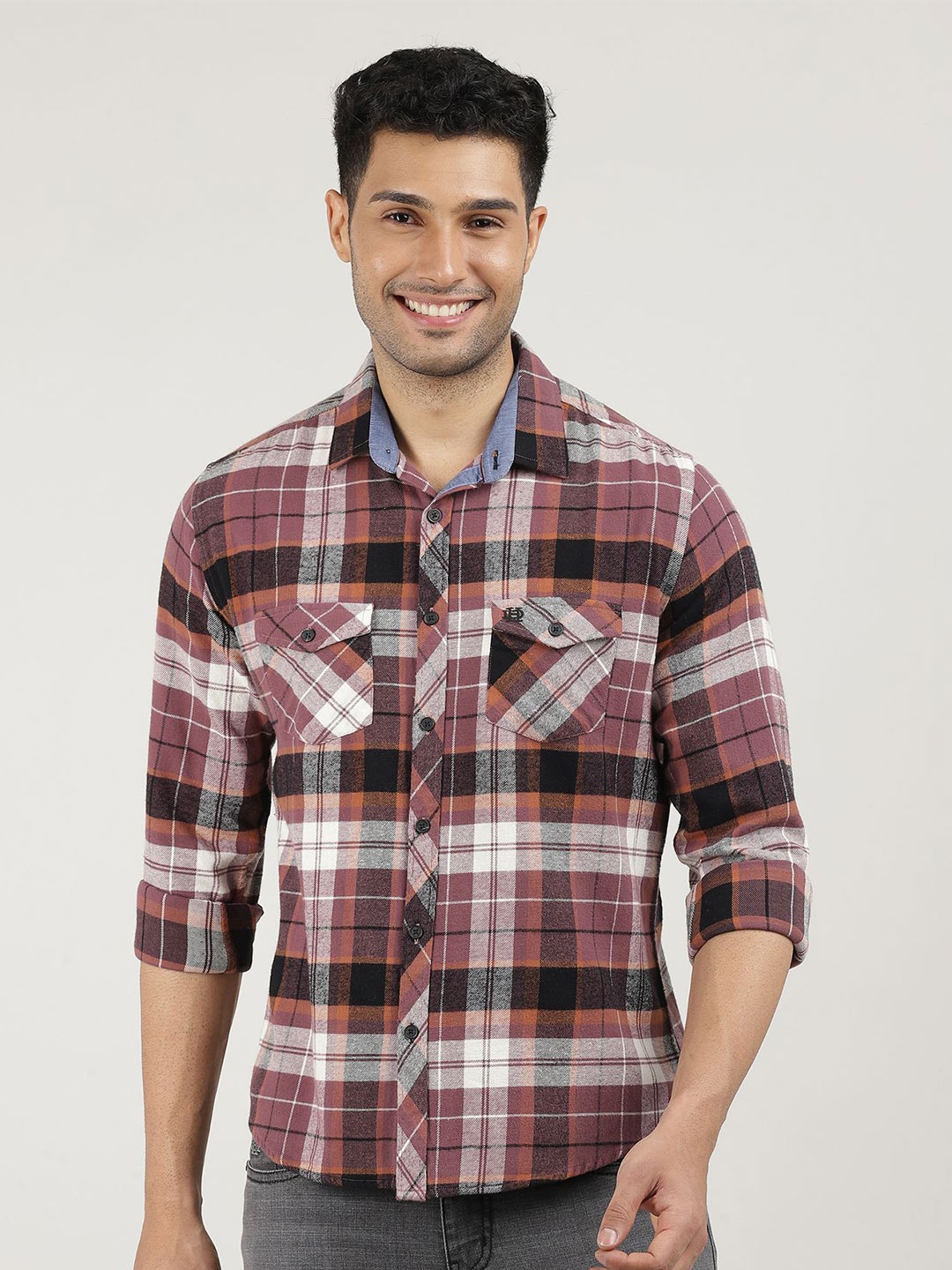 

DRAGON HILL Men Classic Slim Fit Tartan Checks Opaque Checked Casual Shirt, Red