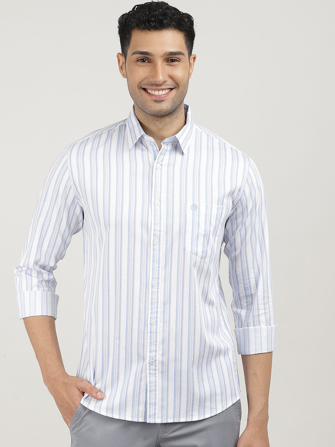 

DRAGON HILL Men Classic Slim Fit Opaque Striped Casual Shirt, Beige