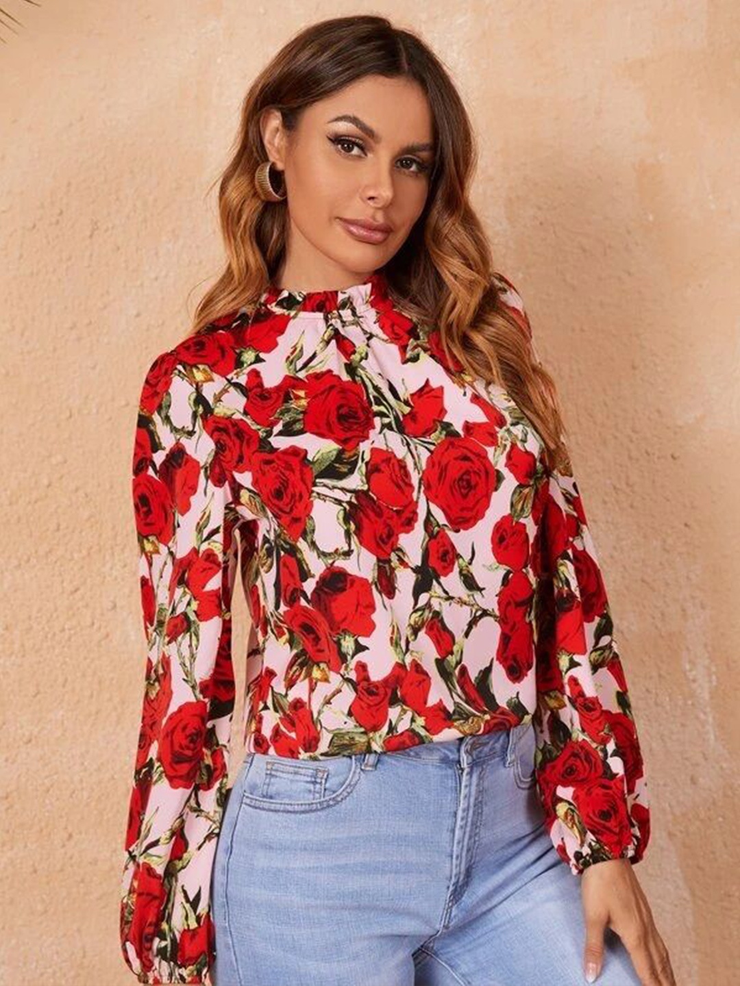 

Stylecast X Slyck Floral Printed High Neck Top, Red