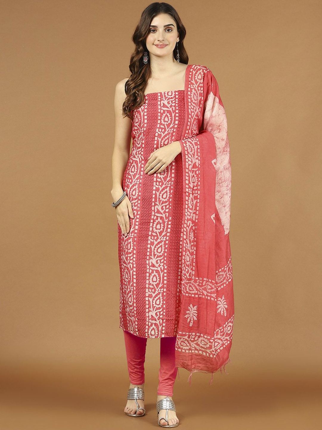 

Meena Bazaar Printed Unstitched Dress Material, Pink