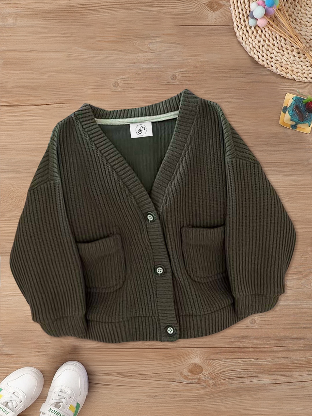 

FOREVER FRIDAY Boys Cotton Ribbed V-Neck Cardigan, Olive