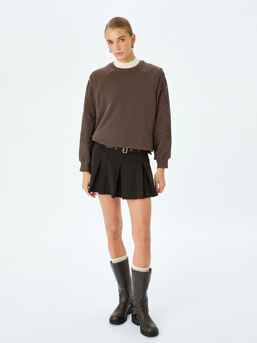 

Koton Women Round Neck Pullover Sweatshirt, Brown