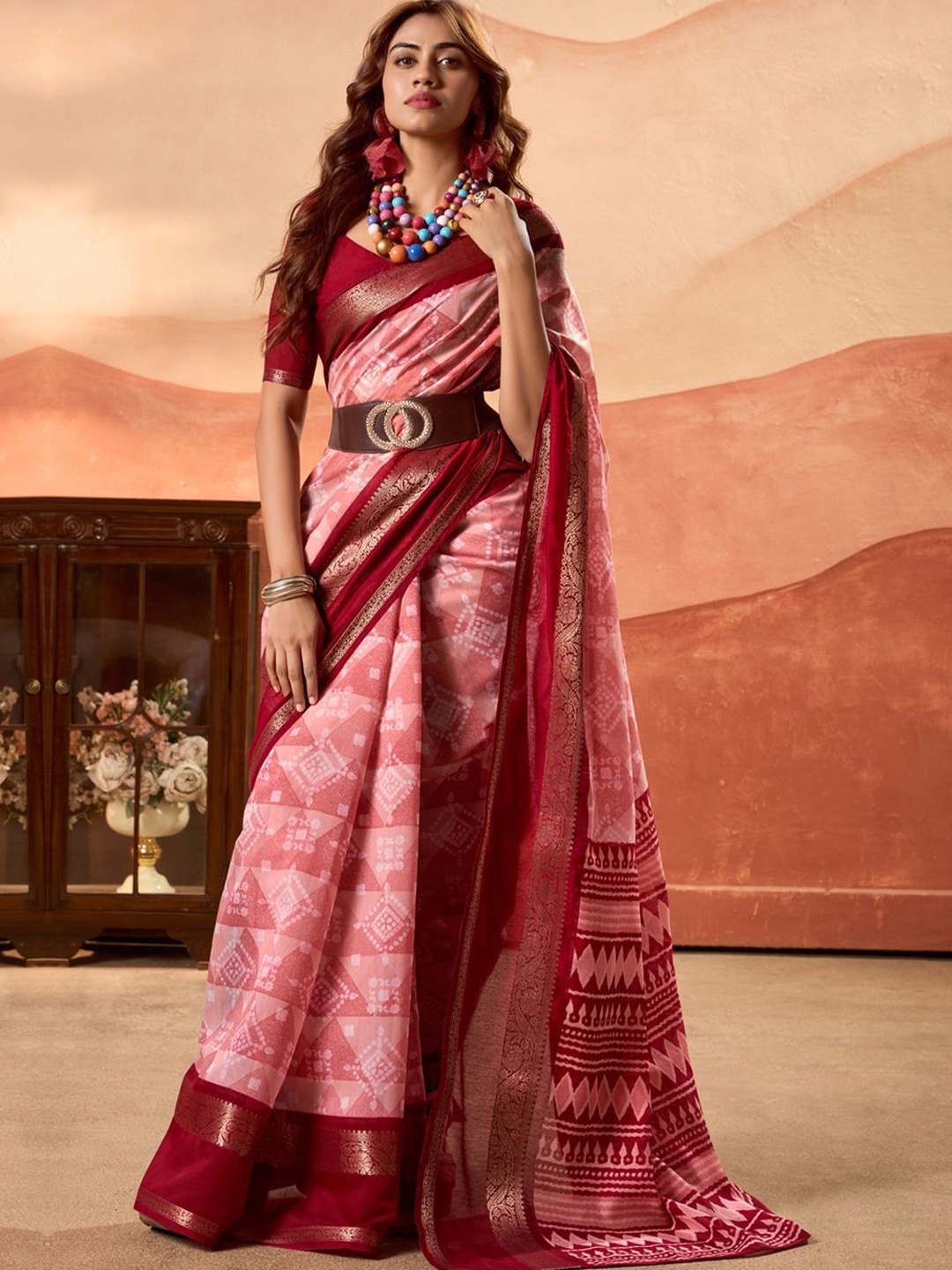 

CHUDIYA Pure Cotton Designer Saree, Red