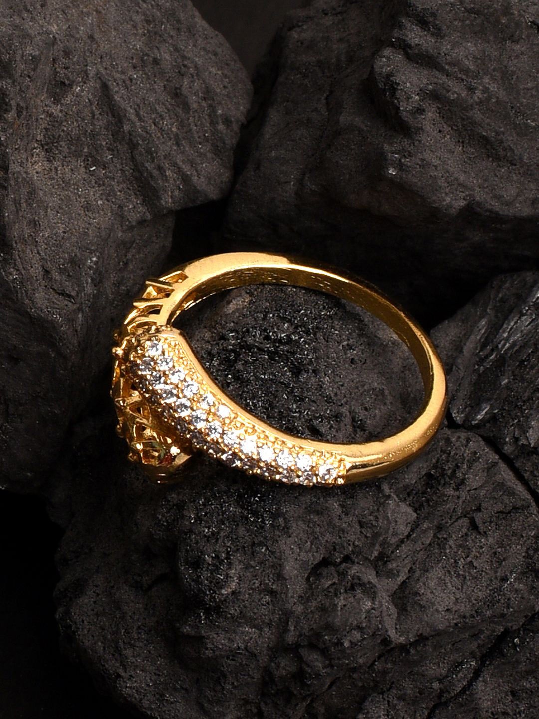 

XPNSV Gold-Plated CZ Stone-Studded Adjustable Finger Ring