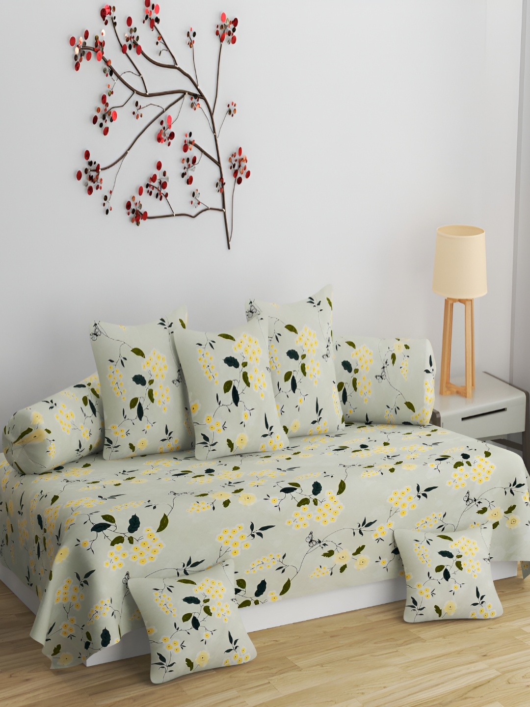 

BELVOSTUM 8-Pcs Green & Yellow Printed Diwan Set