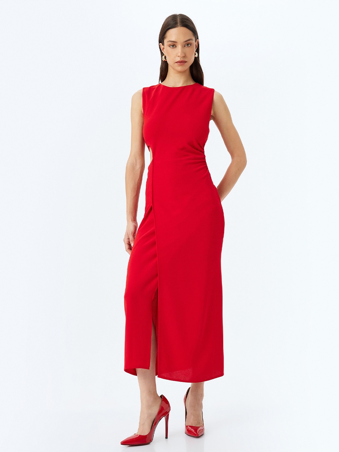 

Koton Women Boat Neck Sleeveless Sheath Dress, Red