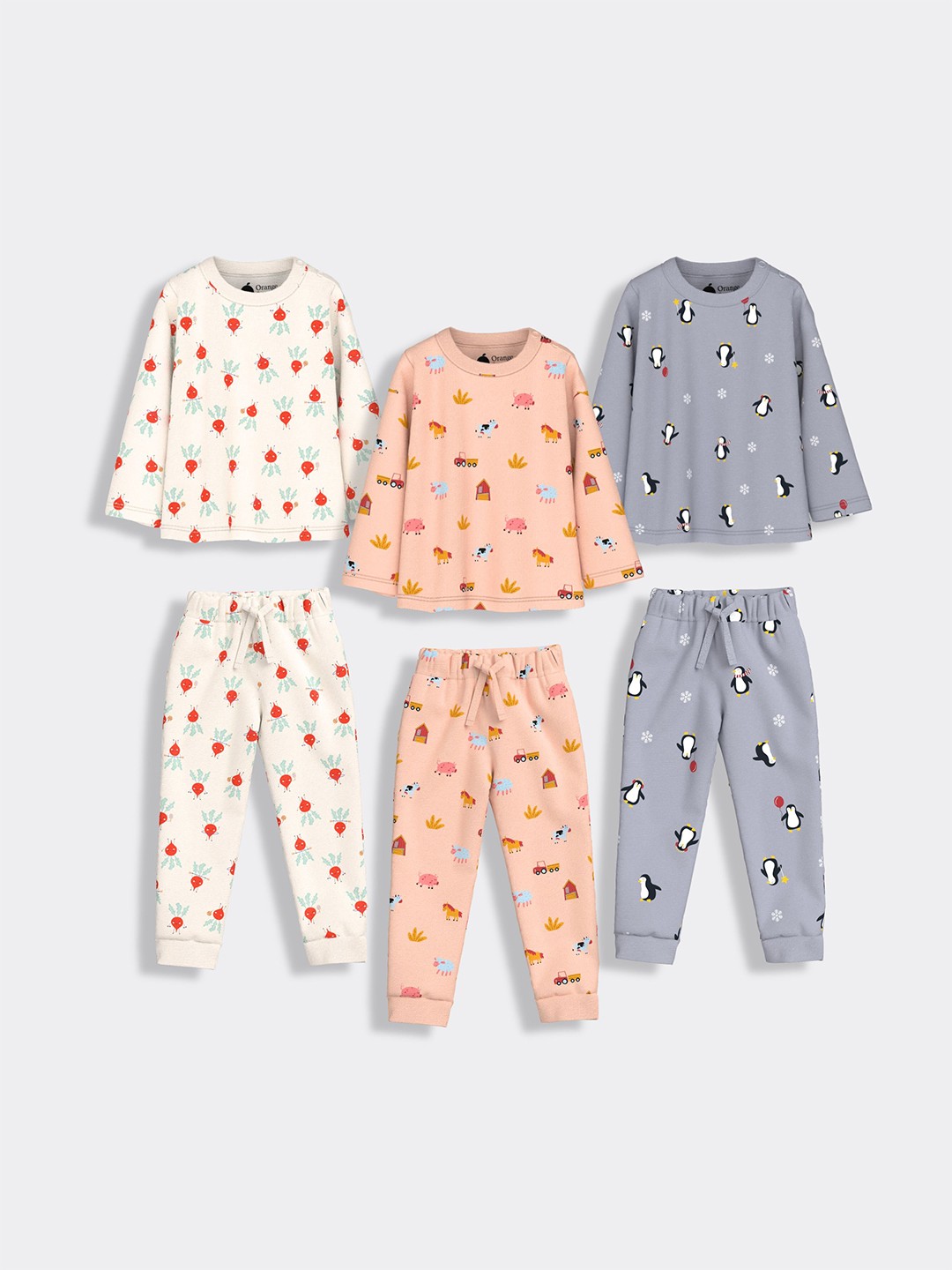 

Orange Sugar Unisex Kids Printed T-shirt with Pyjamas, White