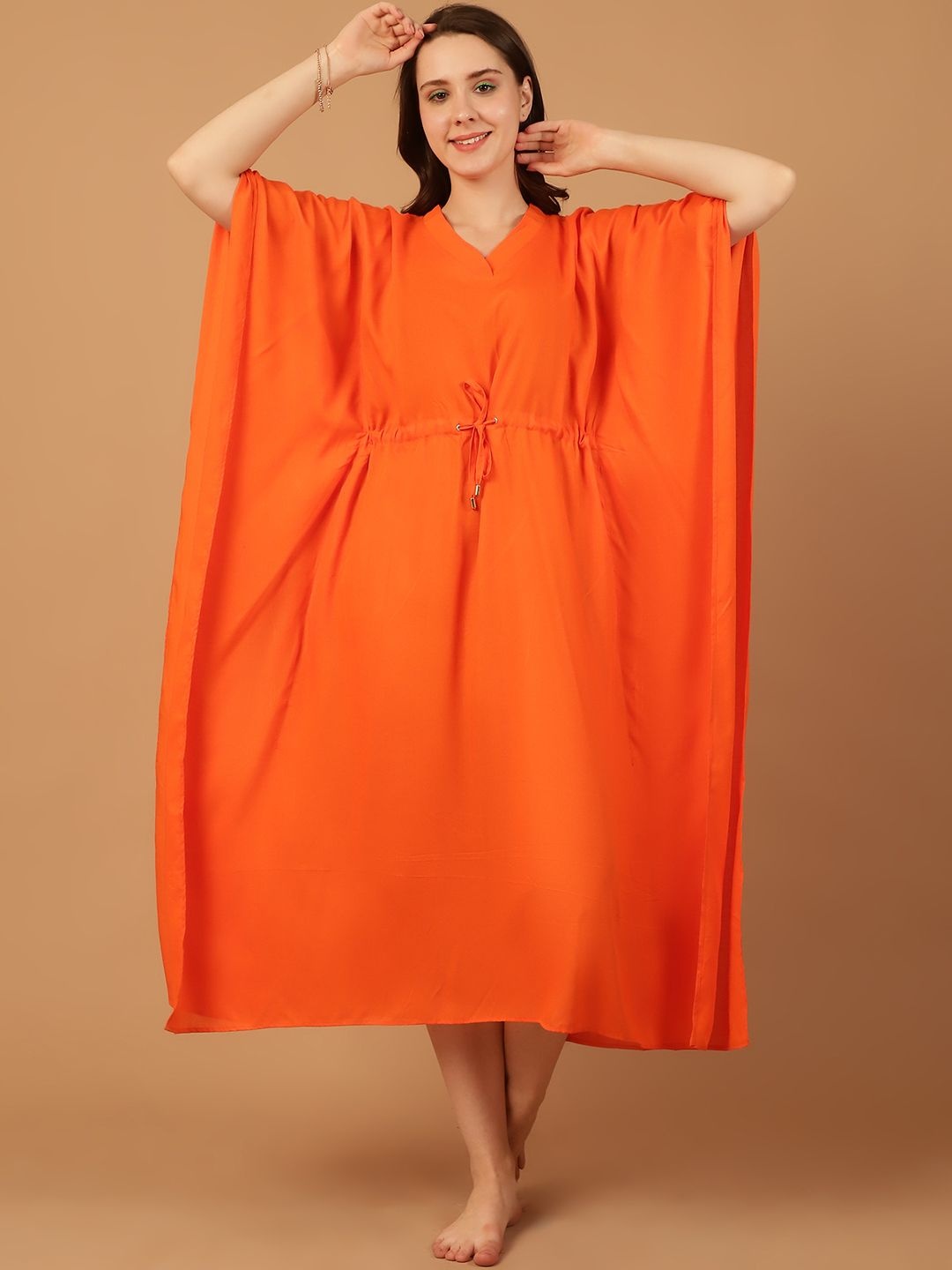 

Blissence Women Maxi Kaftan Midi Nightdress, Orange