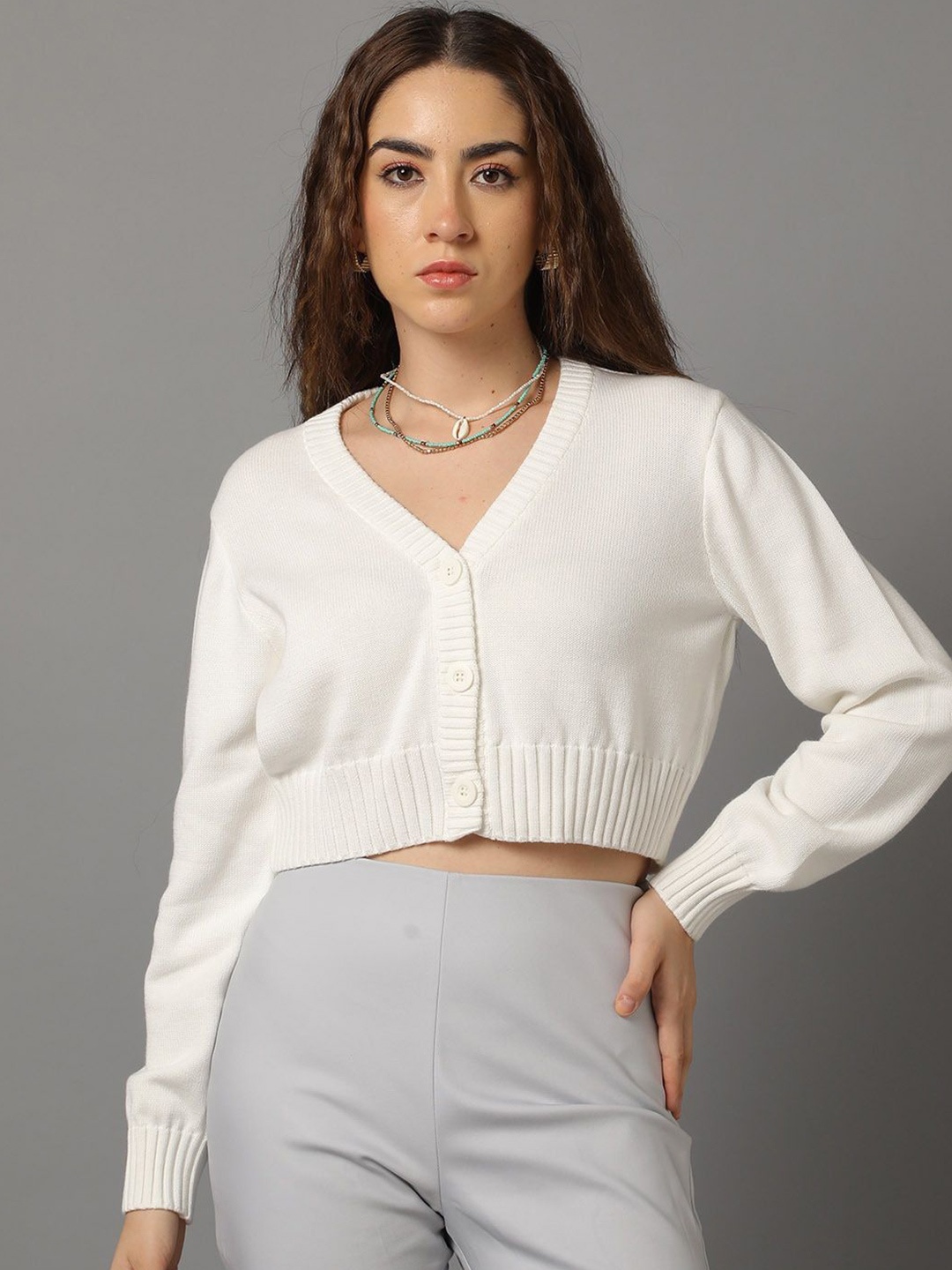 

Stylecast X Kotty Women Crop Cardigan Sweaters, White