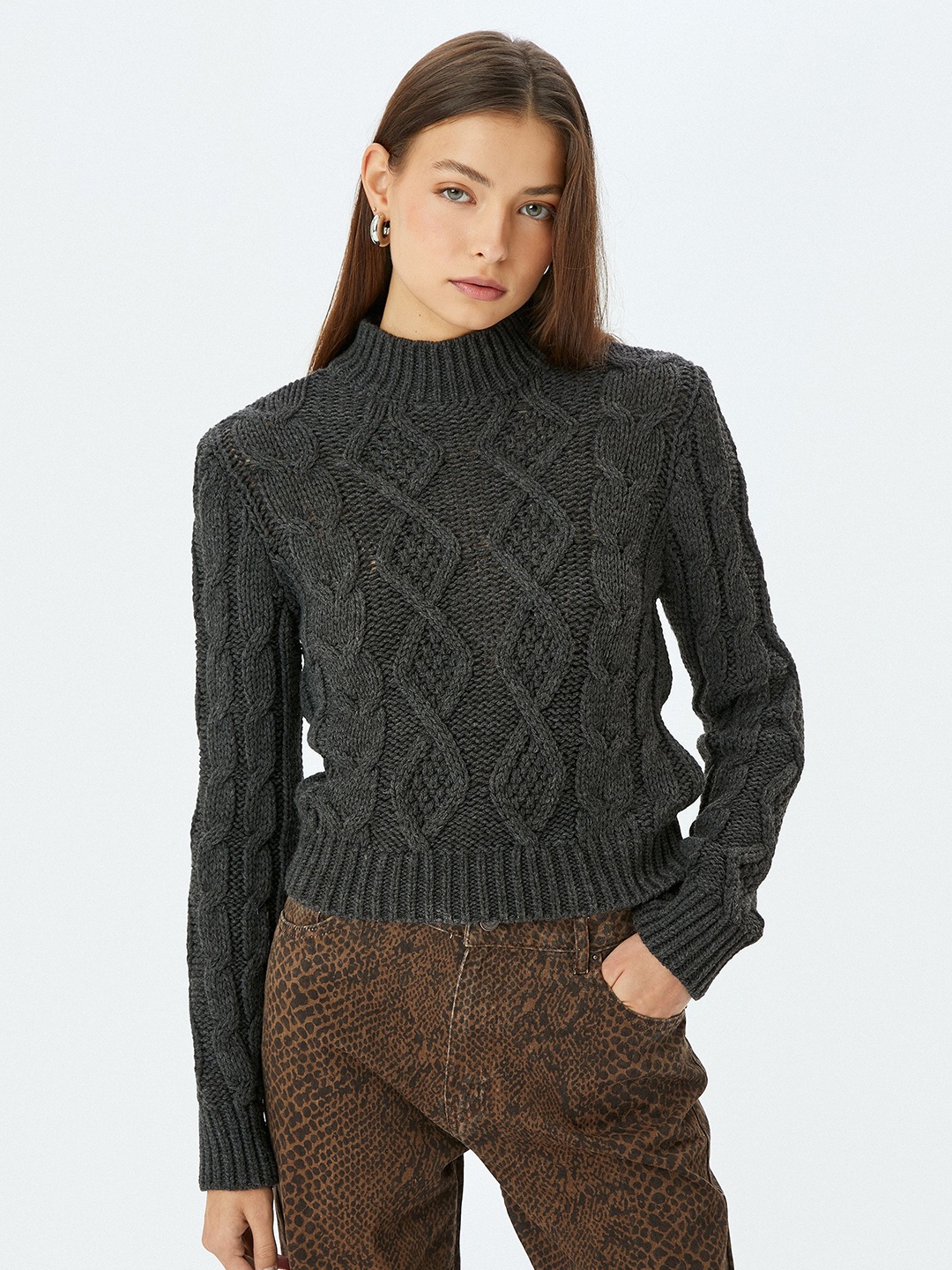 

Koton Women Self Design Pullover, Grey