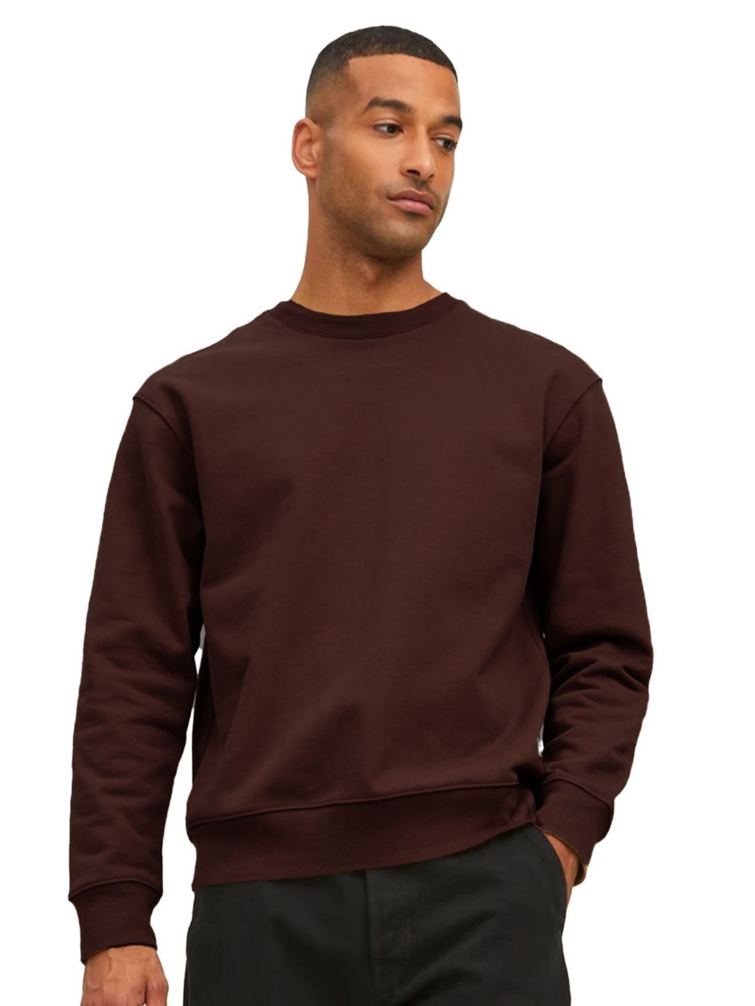 

SONIBROS Men Round Neck Long Sleeves Pullover Sweatshirt, Brown