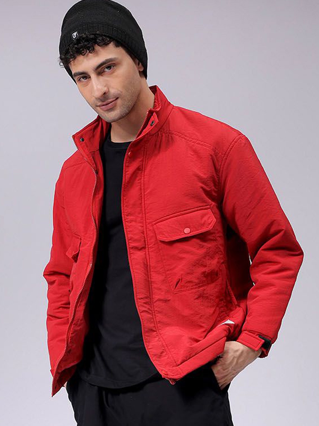 

The Indian Garage Co Men Quilted Jacket with Patchwork, Red