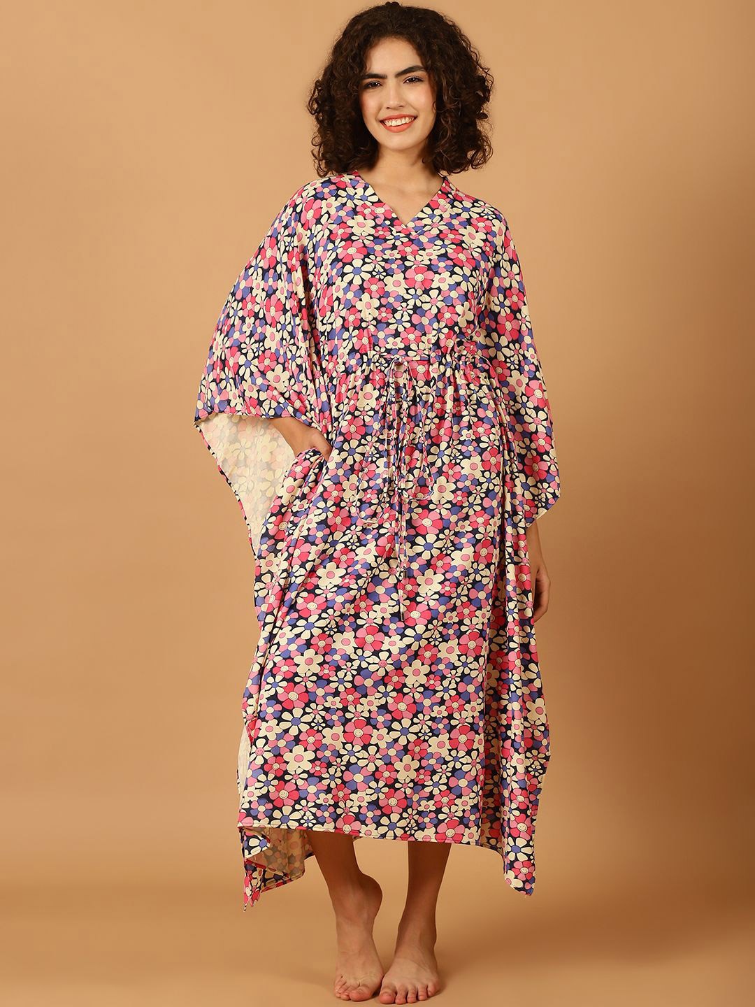 

Blissence Women Everyday Floral Printed Kaftan Nightdress, Pink